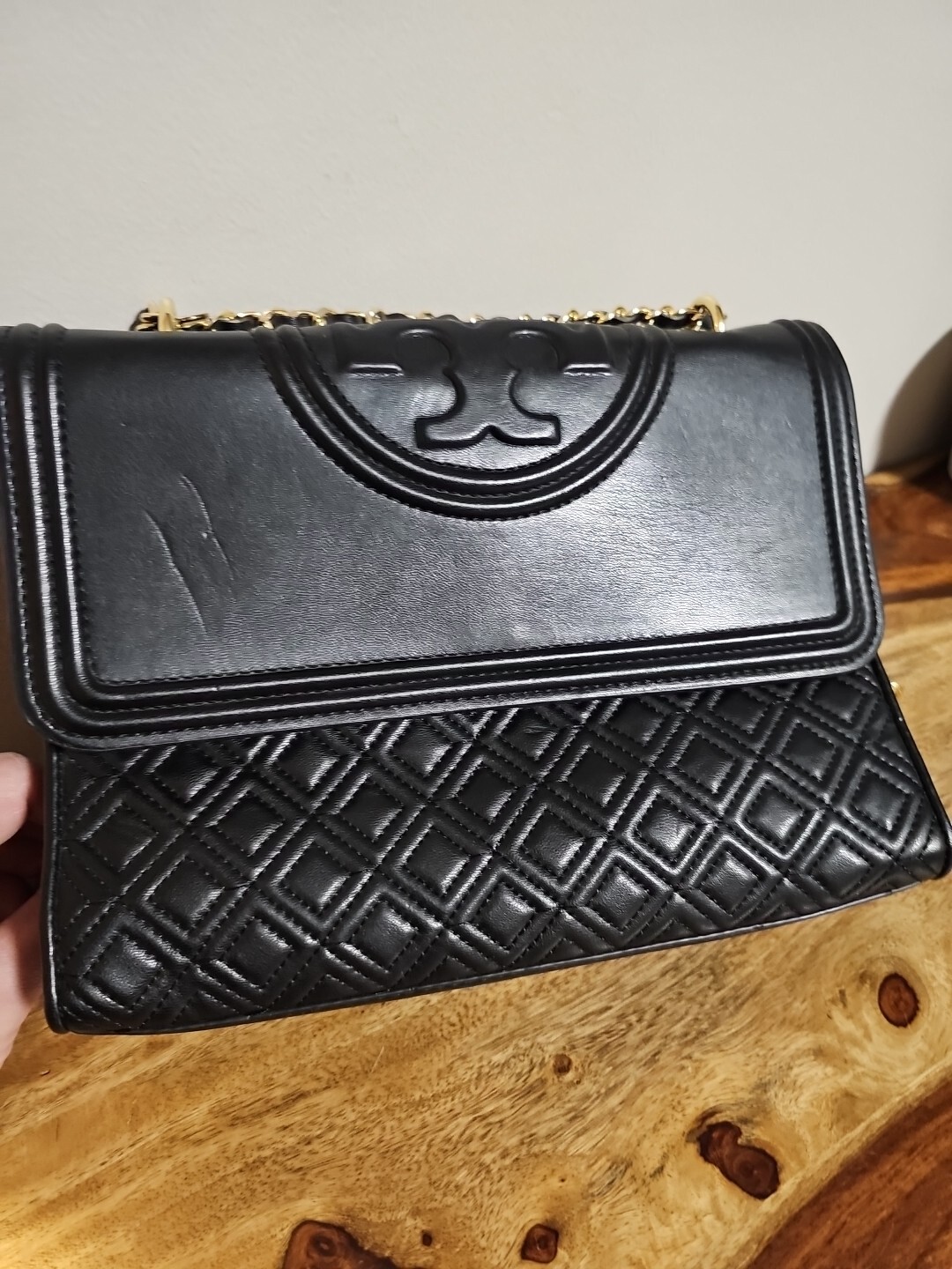 Beautiful Tory Burch Black Quilted Leather Large Fleming Shoulder Crossbody Bag