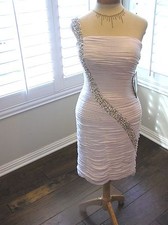 NWT JS Boutique prom cocktail social party One shoulder pearl beaded dress 6