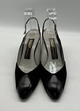 Bally of Switzerland Vintage Black Leather Almond Toe Slingback Cone Heel sz 7M