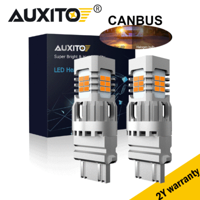 AUXITO 2Pcs P27/7W T25 3157 LED Bulb Amber Canbus Error Free P27W 3156 3157 LED Turn Signal Light Canbus Amber No Hyper Flash - 34