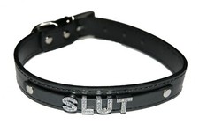 SLUT Black Bondage Collar Slave Sub Submissive Wife Hotwife Sissy Cuck Smooth UK