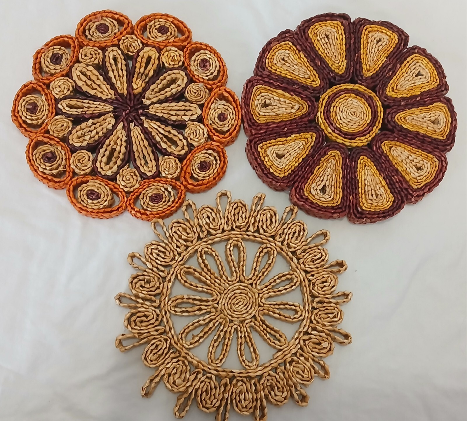 Vintage Boho Woven Rattan Trivets Colorful Wicker Straw Wall Decor Hot Pads  