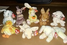 Lot of 8 Easter TY Beanie Babies Bunnies Lamb Chick MWMT See photos for detail