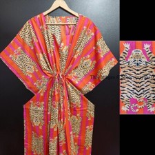 Indian Tiger Printed Kaftan Cotton Hippie Maxi Women Nightwear Caftan Dress