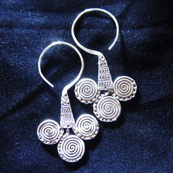 Thailand Hill tribe Real Fine Sterling Silver Earrings Triple