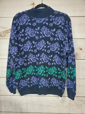Vintage Garland Rose Pattern Acrylic Sweater 18L Long Sleeve 80s 90s Rad