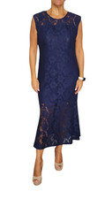 Women's Navy Blue Sleeveless Lace Dress Elegant Formal Evening Gown Size 6