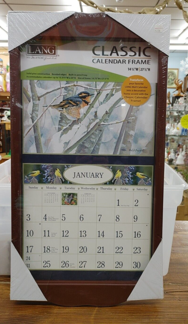 Lang Wall Calendar Frame Holder Wood Burgundy Dark Red NEW SEALED