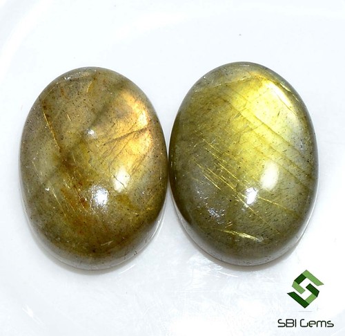 22.75 Cts Natural Labradorite Oval Cabochon Pair 17x12 mm Calibrated Loose Gems - 第 1/6 張圖片