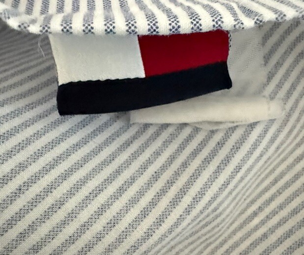 TOMMY HILFIGER Oxford Blue White Stripe Flat Bed Sheet Queen Size eBay