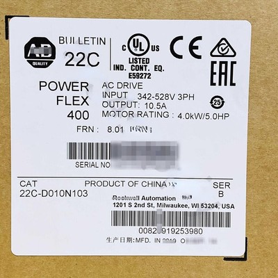 22C-D010N103 PowerFlex 400- 4 kW (5 HP) AC Drive New Allen Bradley Original Seal