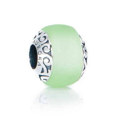  Green Sea Glass Bead/Charm for Bracelet, 925 Sterling Silver, Necklace Pendant
