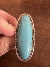 Native American Womens Navajo Blue Green Turquoise Sterling Large Ring Sz 5.5 A
