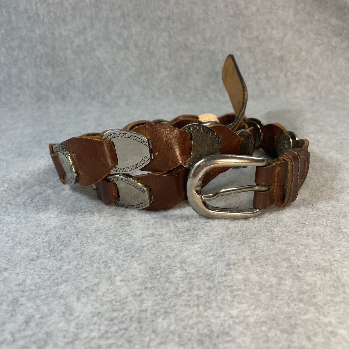 100% Real leather “Tarnish” belt boho! Large 240925 Handmade Pure Copper Horseshoe Buckle Denim Belt  main image 3