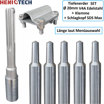 HENIOTECH Tiefenerder Ø 20mm V4A Edelstahl Kreuzverbinder Schlagkopf SDS MAX HEX
