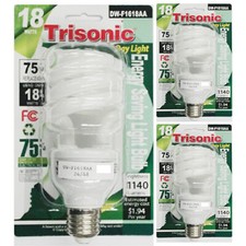 3 pack Daylight Bulb Light 18 W Energy 75 Watt Output White Compact Fluorescent