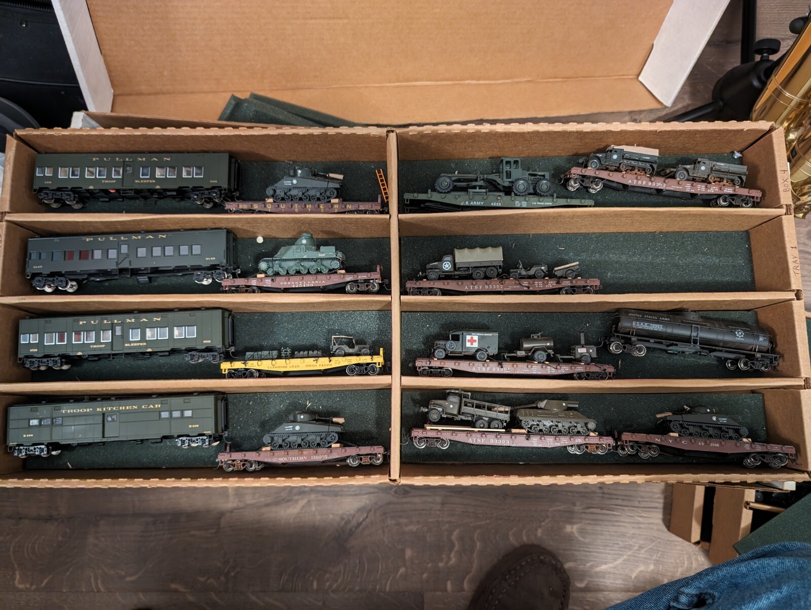 HO Scale Army Train 15 cars, Troop Transport and cars with loads. eBay