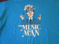 Vintage THE MUSIC MAN Musical T-Shirt Aqua XL Single Stitch Made in USA 50/50