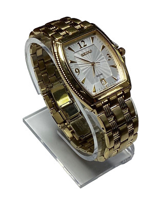Seiko Vintage Gold Tone Watch 7N32-0CS0 White Wavy Dial WR50M New Battery Mint!