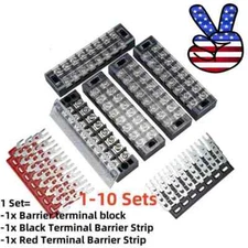 8 Positions Dual Row 600V 25A Screw Terminal Strip Blocks with Cover 1-10 Sets