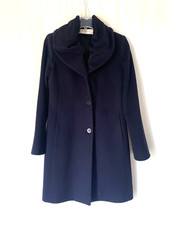 Fleurette Womens Coat Wool Loro Piana Small Blue 100% Knee Fitted Aline