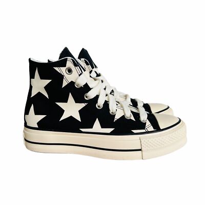  Converse Women Shoes Sz 8 Ctas Lift Platform Hi Large Stars Black Beige A09903C