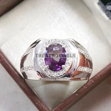 Alexandrite Oval Cut  Gemstone With 925 Sterling Silver Ring For Men's #A637 *