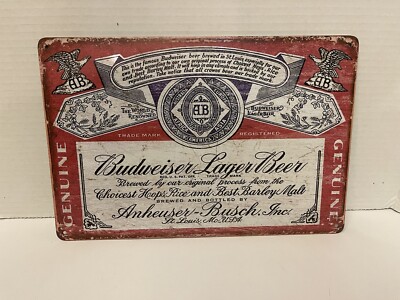Budweiser Label Metal Sign Anheuser Busch Brewery Logo Beer Bar Rustic Look New