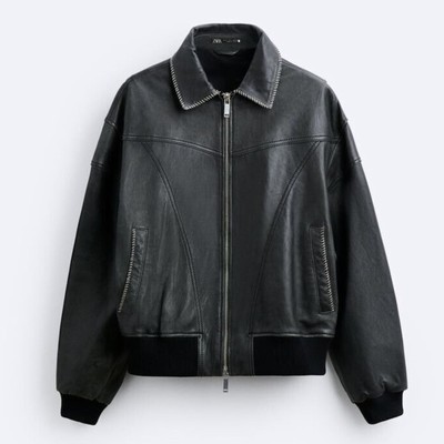 Zara Men's Stitched Distressed Leather Jacket | eBay