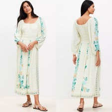 Loft Floral Smocked On or Off Shoulder Maxi Dress Cottagecore Boho NWT - XS