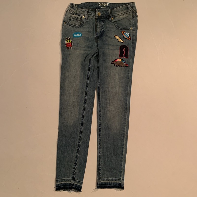 Cat & Jack Girls Skinny Jeans Size 10 Blue Embroidered Adjustable Waist Stretch