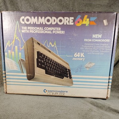Vintage COMMODORE 64 COMPUTER Complete Box w Power Cord & Manuals UNTESTED works