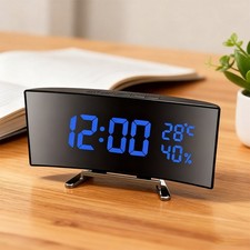 Large Curved Mirror LED Clock - Digital Alarm...