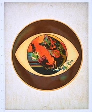 Original VINTAGE 1970s Heat Transfer | Psychedelic Fish Circle Art Design