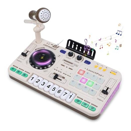 Kids DJ Mixer, Toddler Rechargeable DJ Set with Lights, Sound