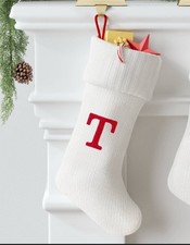 New Wondershop Initial Monogram Knit 19" Christmas Stocking White Letters  T  