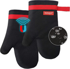Silicone Oven Mitts, Magnetic Oven Mitt Set, Cotton Oven Mits Heat Resistant, An