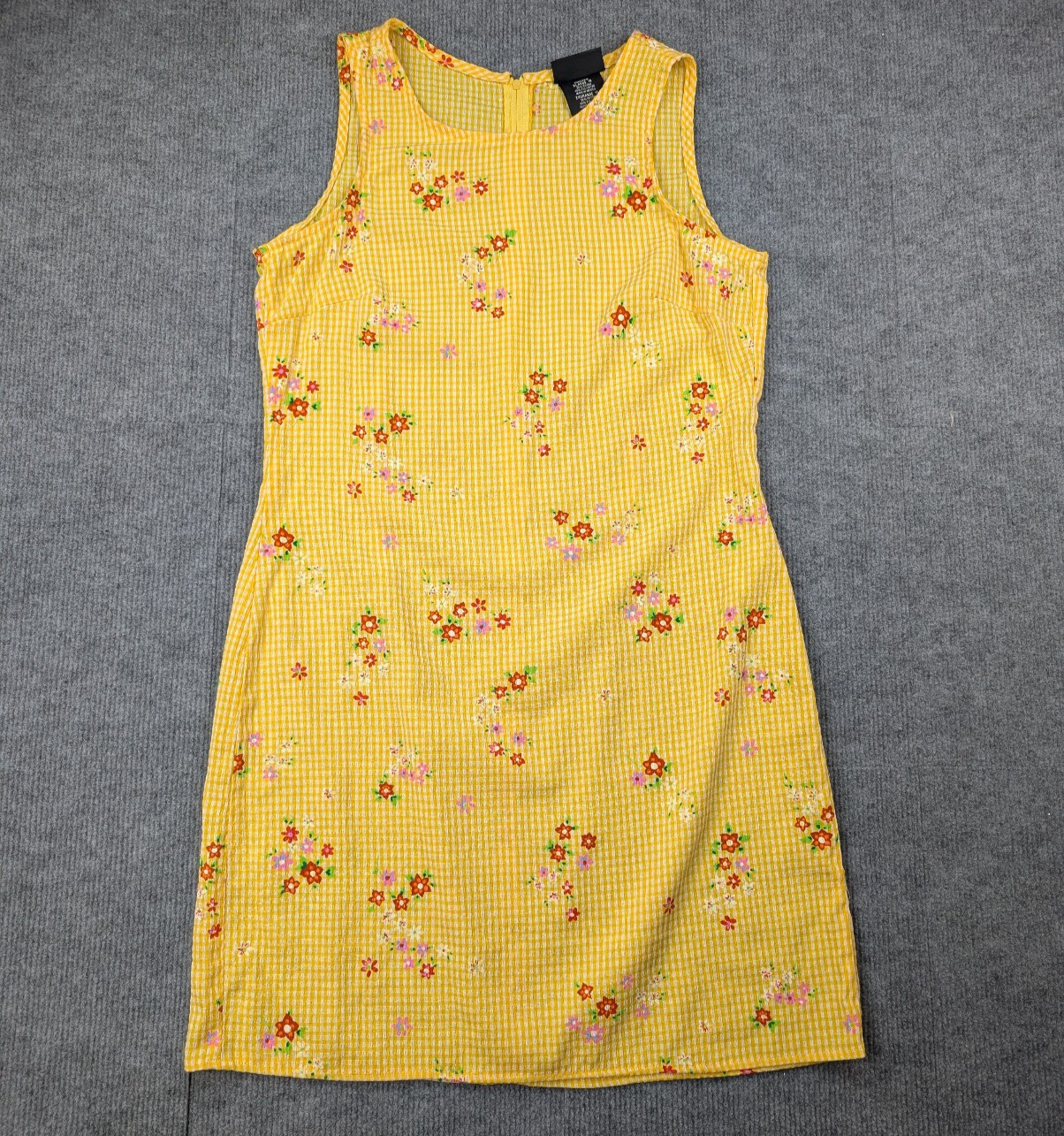 Vintage No Boundaries Mini Dress Womens XL Yellow Gingham Plaid 90s Floral Y2K