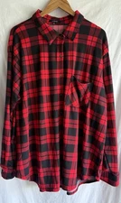 Ambiance  Top Women's 1X Red Black Buffalo Plaid Fleece Button Up Buttery Soft