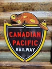 VINTAGE CANADIAN PACIFIC PORCELAIN SIGN OLD CANADA TRAIN RAILWAY RAILROAD SHIELD