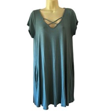 MTS Green Knit Casual Dress with Pockets Woman Size Medium Pullover Swingy