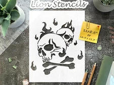 Intertwined Skulls with Flames and Crossbones DIY Crafts Stencil - StencilAir