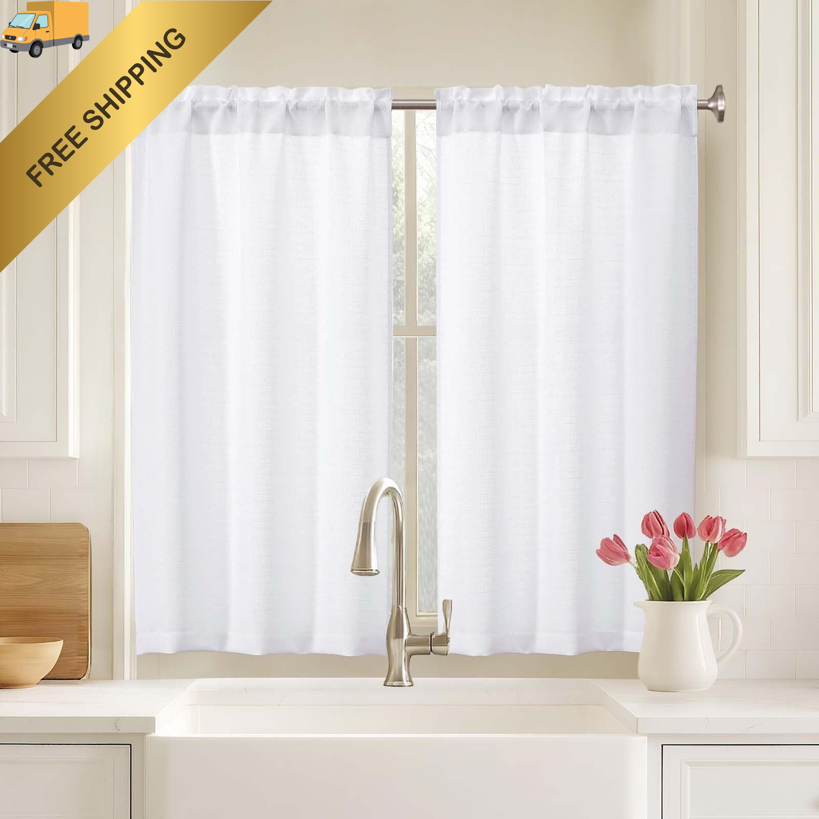 Ebesto White Window Curtains 45 Inch Length 2 30
