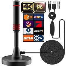 DVB-T2 Antenne Fernseher HDTV 4K, Verstärker, 360° Empfang, Magnetfuß