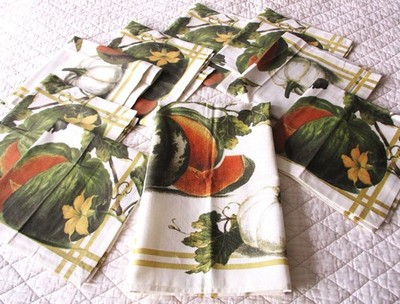 Williams Sonoma Fall Napkins & Tea Towel Set 9 Pc Cotton Pumpkin Harvest