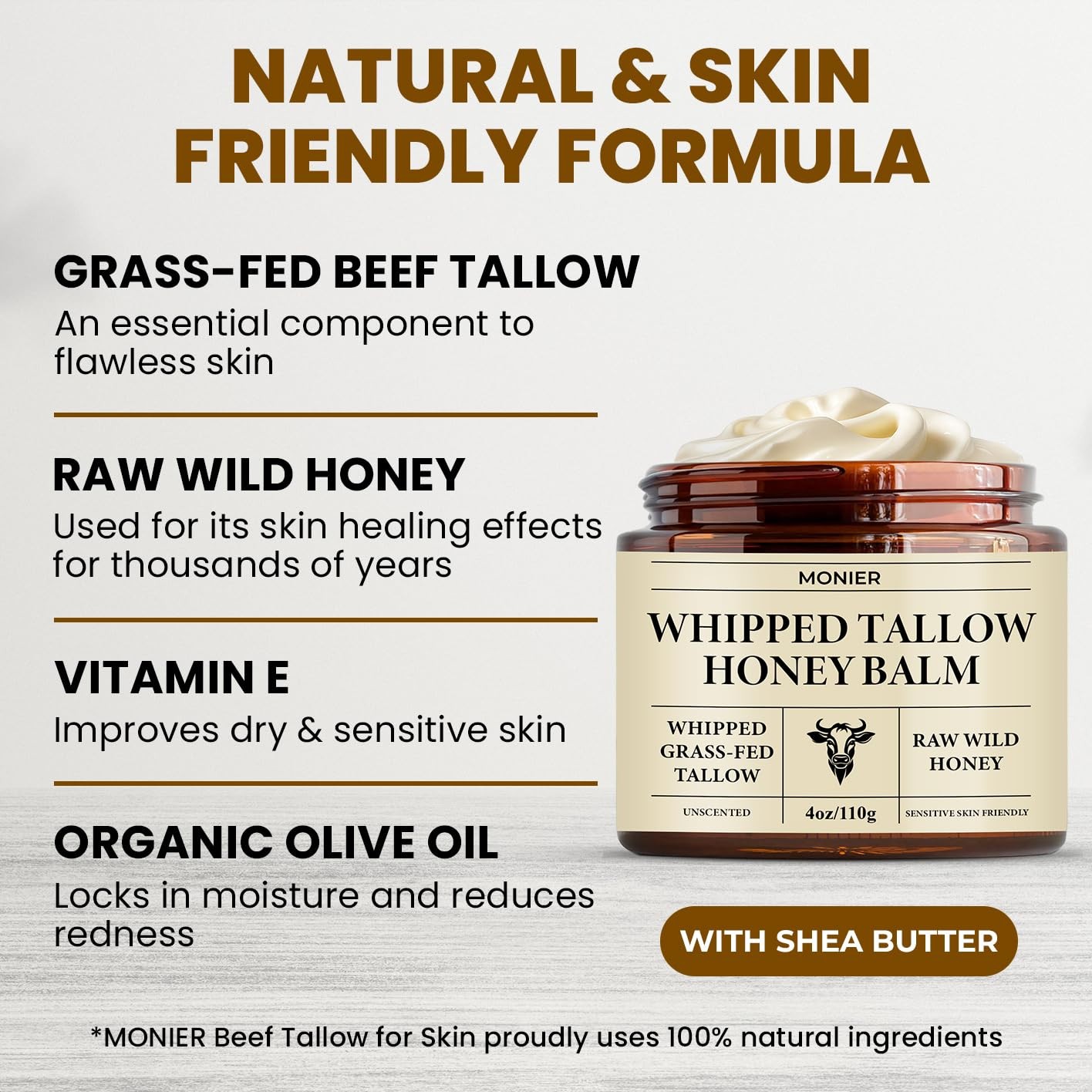 Beef Tallow for Skin - Organic Grass-Fed Whipped Beef Tallow and Honey Balm