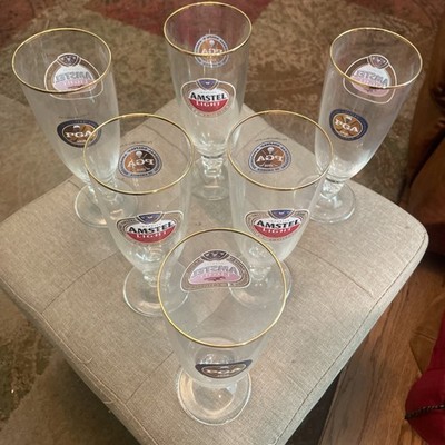 Set of 6 Amstel Light PGA of America Official Beer Gold Rimmed Stemmed Glasses
