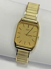 Vintage Seiko Quartz Tank Watch Men 7431-5049 Square Textured Dial Gold Toned