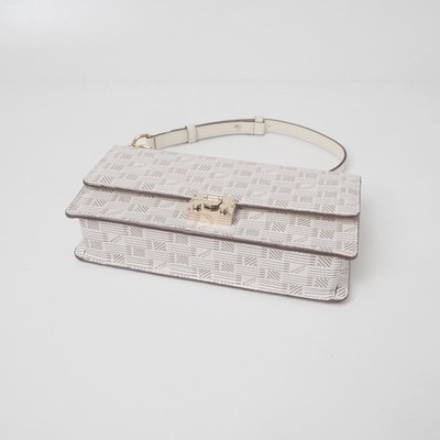 Moreau Paris Schultertasche Clutch 2-Wege Logo weiß Leder beige mit Staubbeutel
