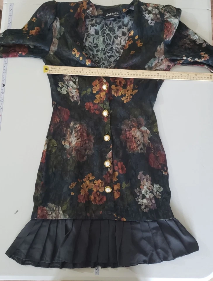 Vestido Blazer Vintage Años 90 Para Mujer Tapiz Floral Brocado Talla 3 Volantes Fiesta Foto 4 de 4